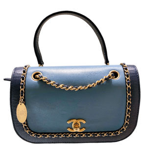 CHANEL Chain Around Flap Bag Blue Calf Caviar Skin Shoulder Bag